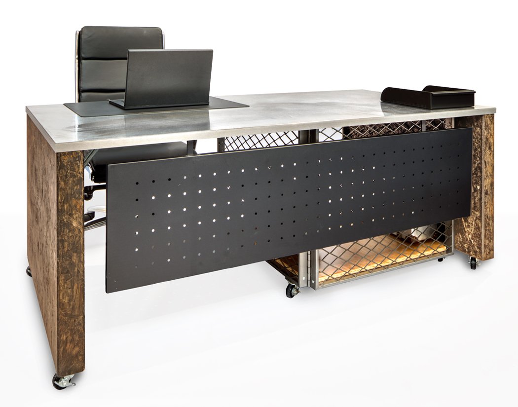 Desks - Industrial Executive Desk On Casters With Storage