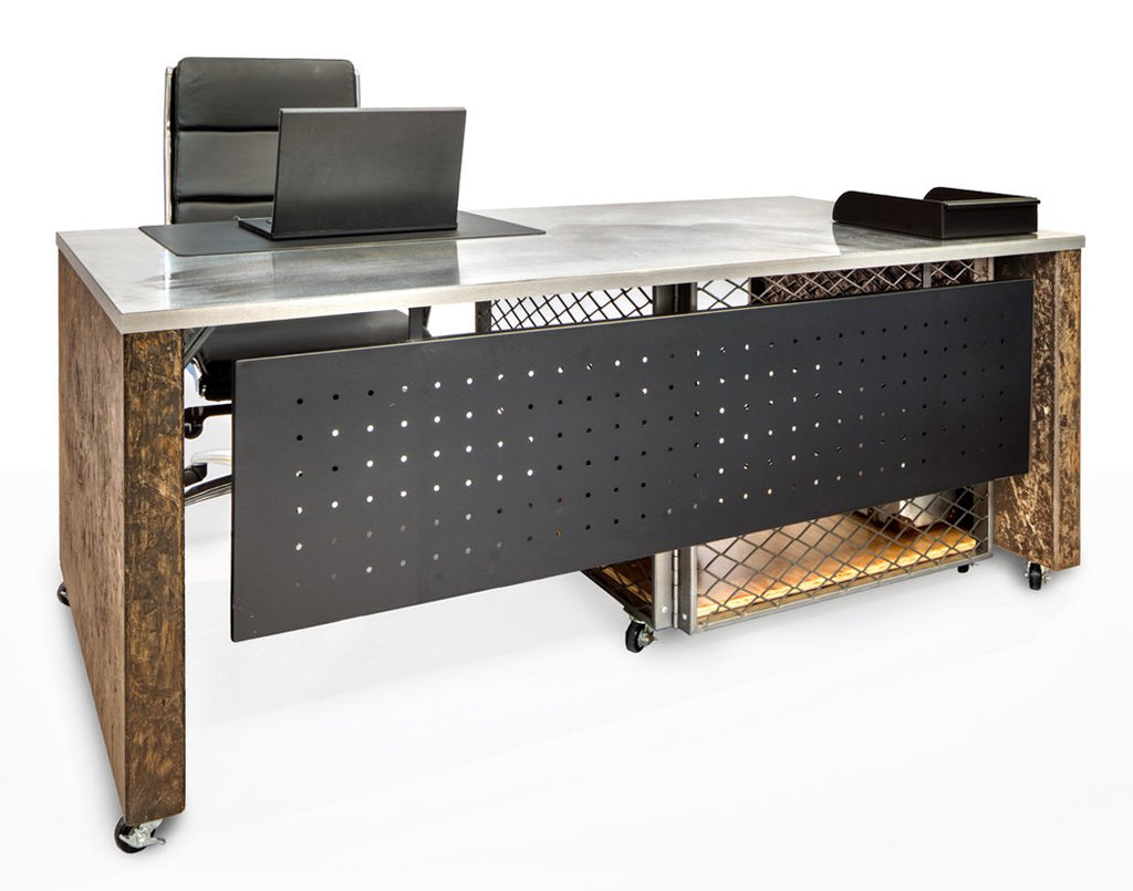 Desks - Industrial Executive Desk On Casters With Storage