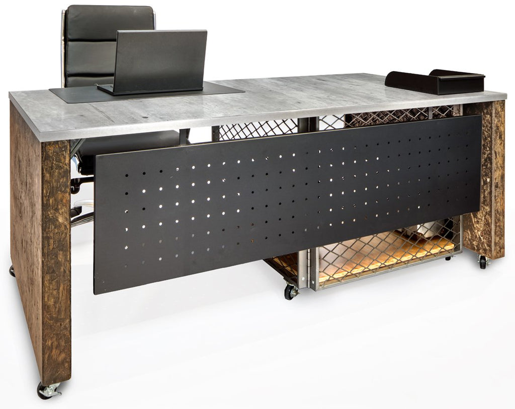 Desks - Industrial Executive Desk On Casters With Storage