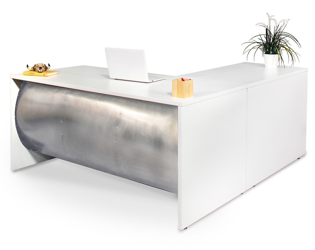 Desks - L Shape Barrel Front Desk - Stainless Steel