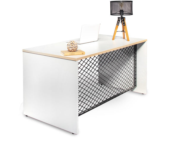 Desks - Straight Desk With Wood Trim- White Shell