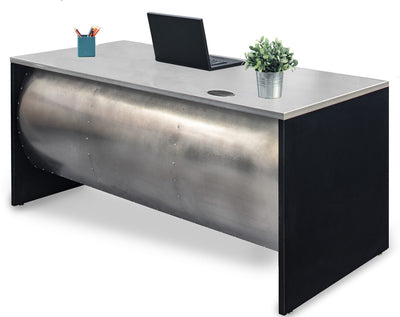 Barrel Front Desk - Stainless Steel