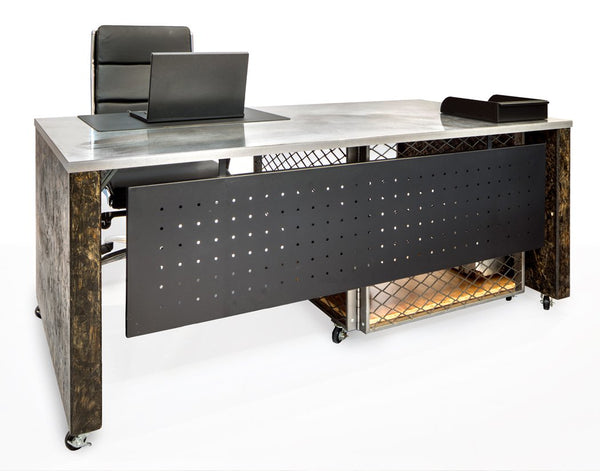 Desks - Industrial Executive Desk On Casters With Storage