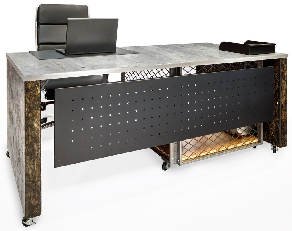 Desks - Industrial Executive Desk On Casters With Storage