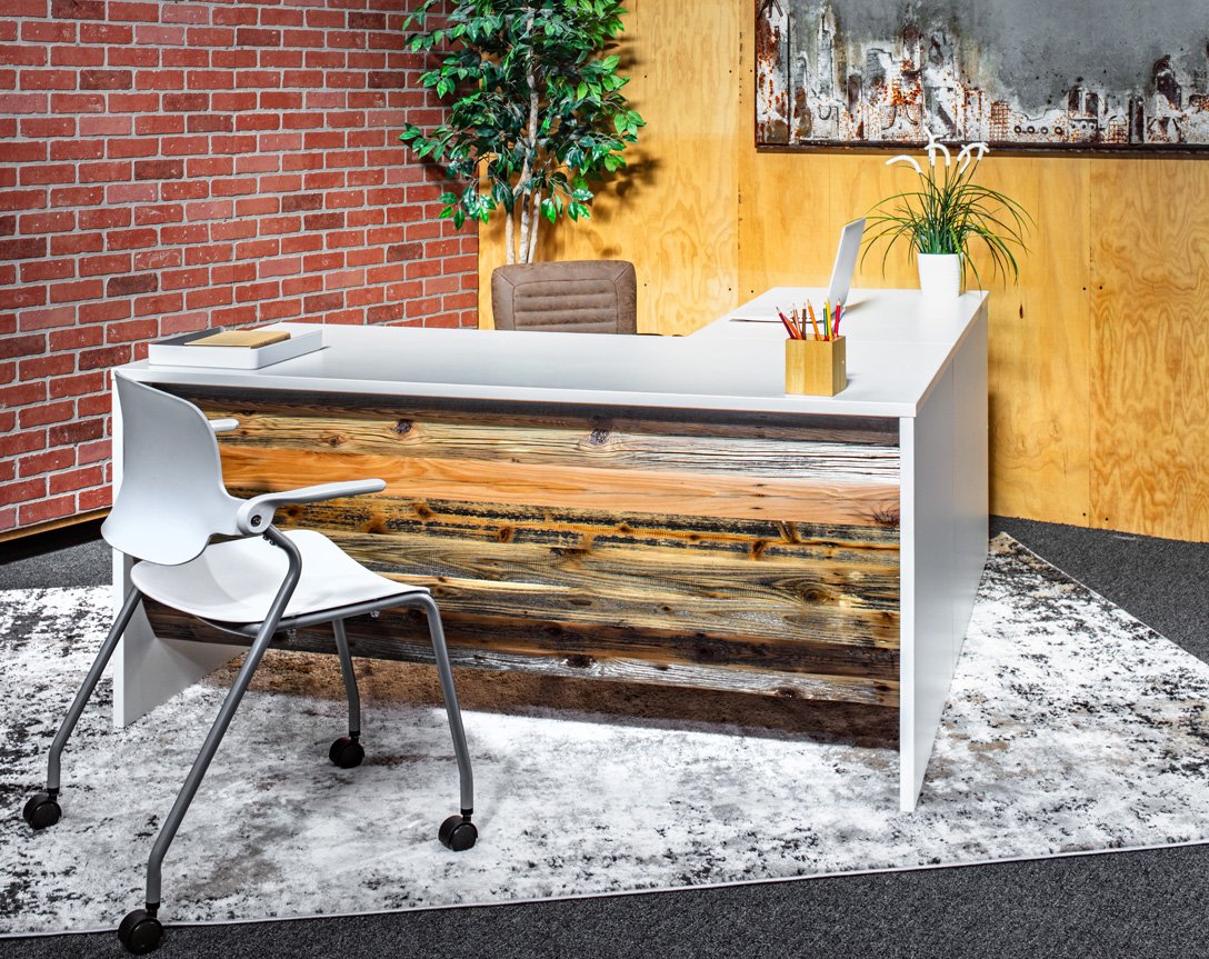 L Shape Barrel Front Desk - Reclaimed Wood | urban9-5