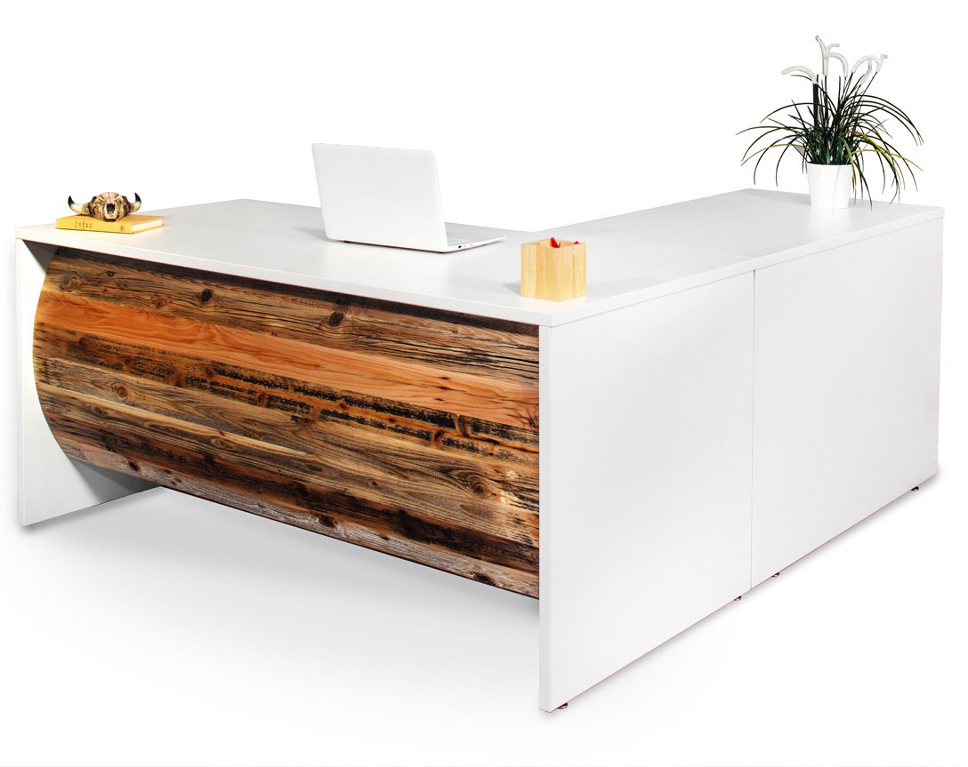 Desks - L Shape Barrel Front Desk - Reclaimed Wood