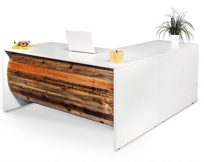 Desks - L Shape Barrel Front Desk - Reclaimed Wood