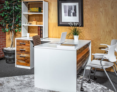 Desks - L Shape Barrel Front Desk - Reclaimed Wood