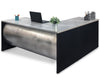 Desks - L Shape Barrel Front Desk With Hutch And File - Stainless Steel