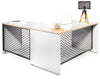 Desks - L Shape Desk With Hutch And File Storage- White Shell And Wood Trim