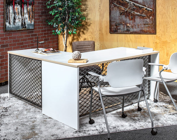 Desks - L Shape Desk With Wood Trim - White Shell