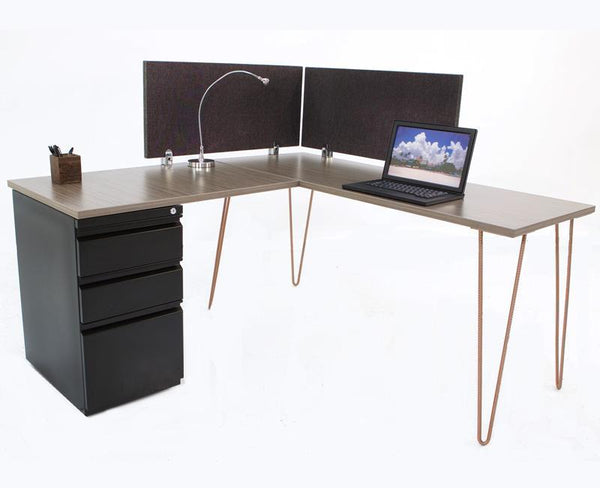 Desks - L Shape Modern Hairpin Desk With Storage