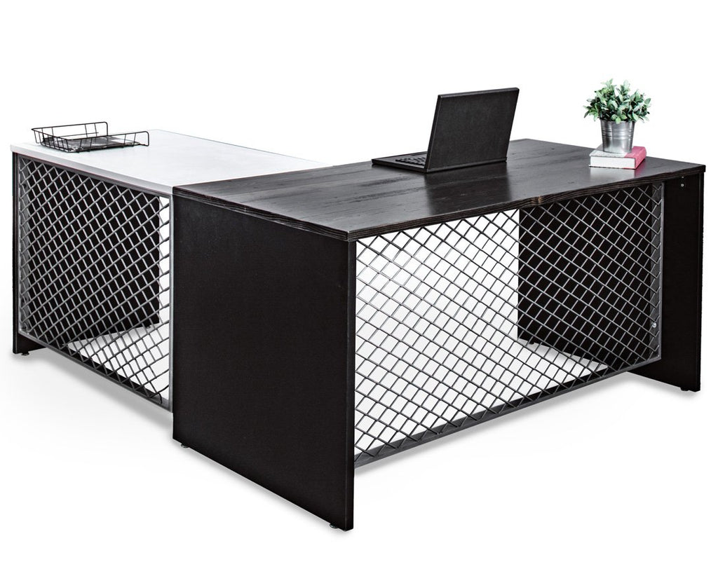 Desks - Sleek Reclaimed Wood L Shape Desk With Hutch And File Storage